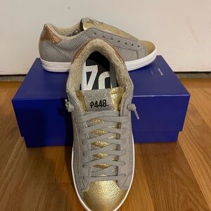 P448 Women's Metallic Gold and Gray Sneakers